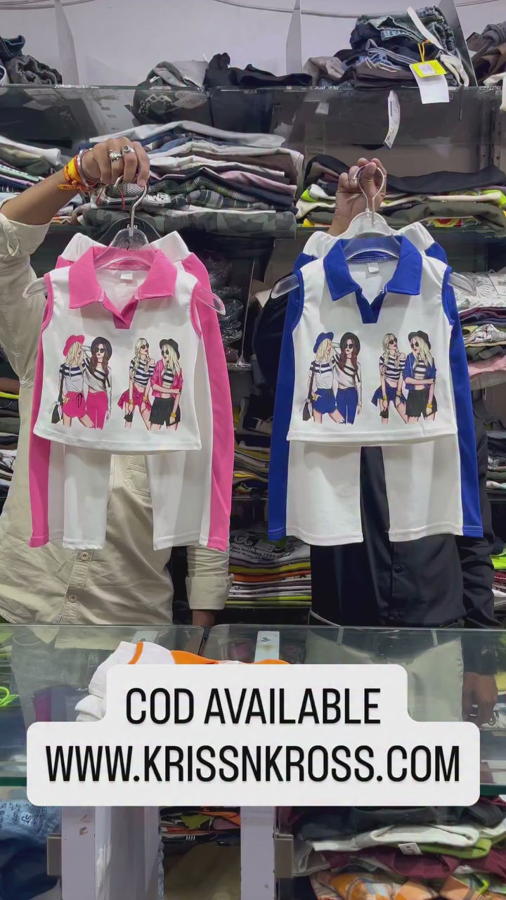 Girl's Pink Face Print Co-Ord Set [GCS-6E-4230] (3-11 Years)