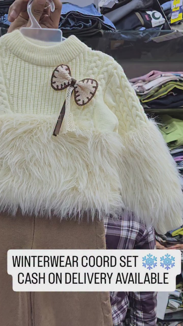 Girls Knitted Co-Ord Set With Faux Fur Detailing [GCS-6604](1-6 Years)