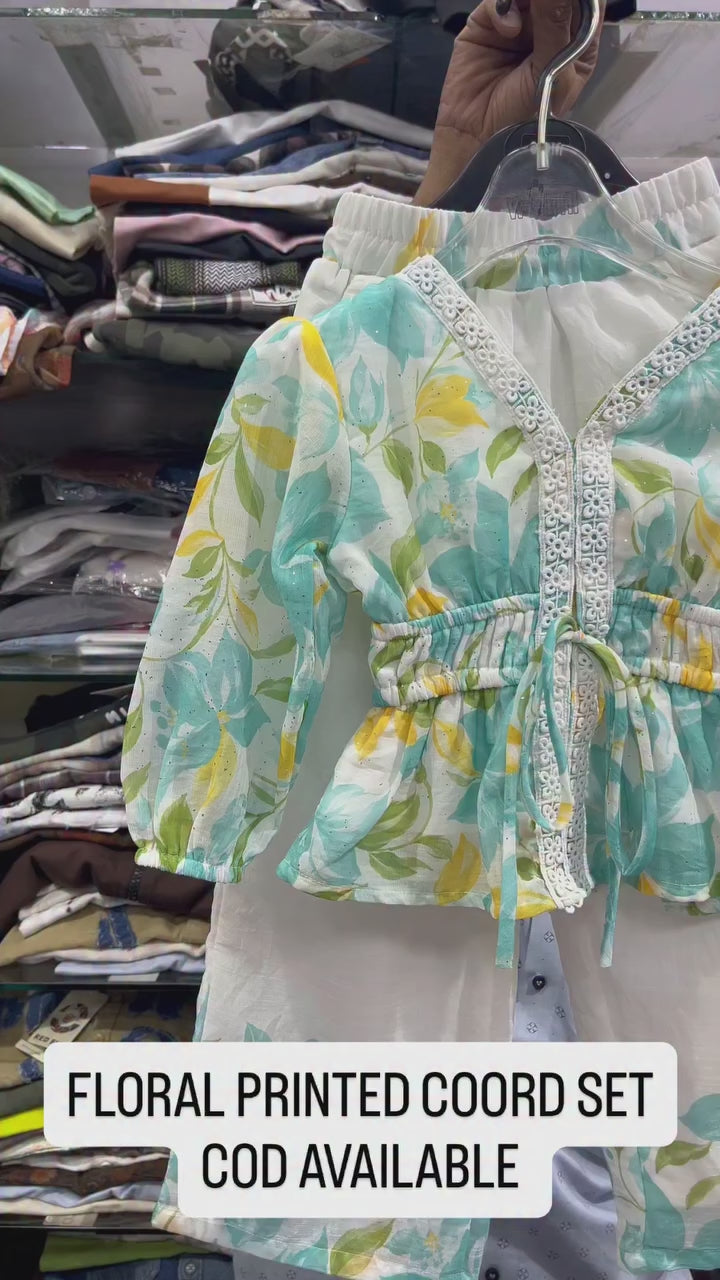 Girls Ocean Bloom Floral Co-Ord Set [GCS-6E-6588] (4-12 Years)