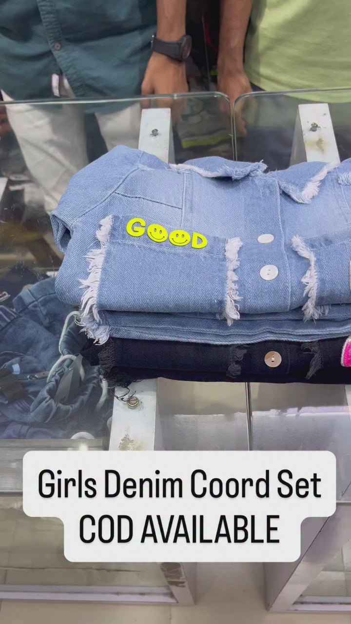 Girls 2 Piece Denim Co-Ord Set [GCS-6318] (4-12Years) (WITHOUT T-SHIRT)