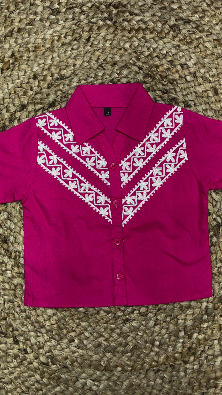 Girls Hot Pink Embroidered Co-Ord Set [GCS-7518] (4-12Years)