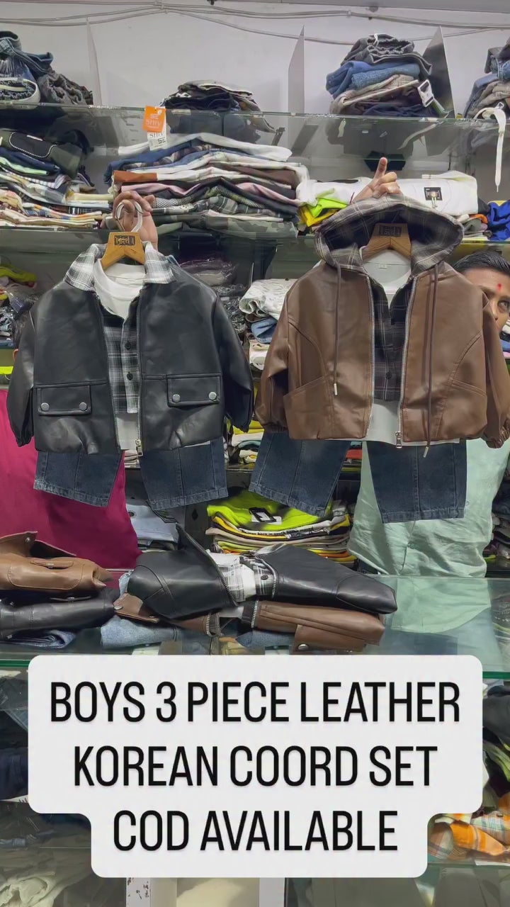 Boys 3 Piece Black Leather Cord Set [BT-L-7924] [2- 7 Years]