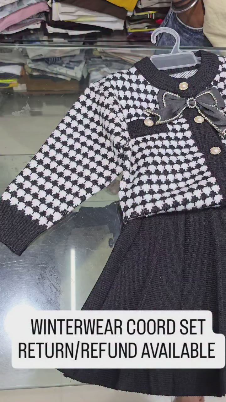 Girls Knitted Sweater Top And Skirt Set, Korean Fashion, Autumn/Winter Co-Ord Set (WITHOUT CAP AND STOCKINGS) [GCS-6666](2-7 Years)