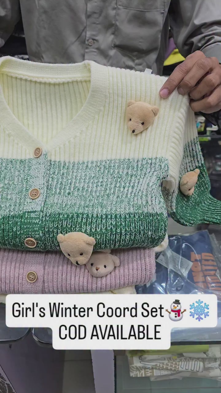 Girls Korean Knitted Winter Co-Ord Set [GCS-6337](1-6 Years)