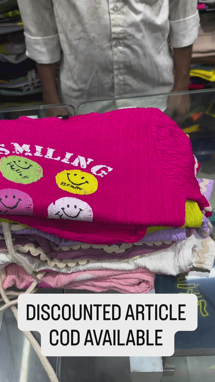 Girls White Casual Smiley Co-Ord Set [GCS-6218](4-12 Years)