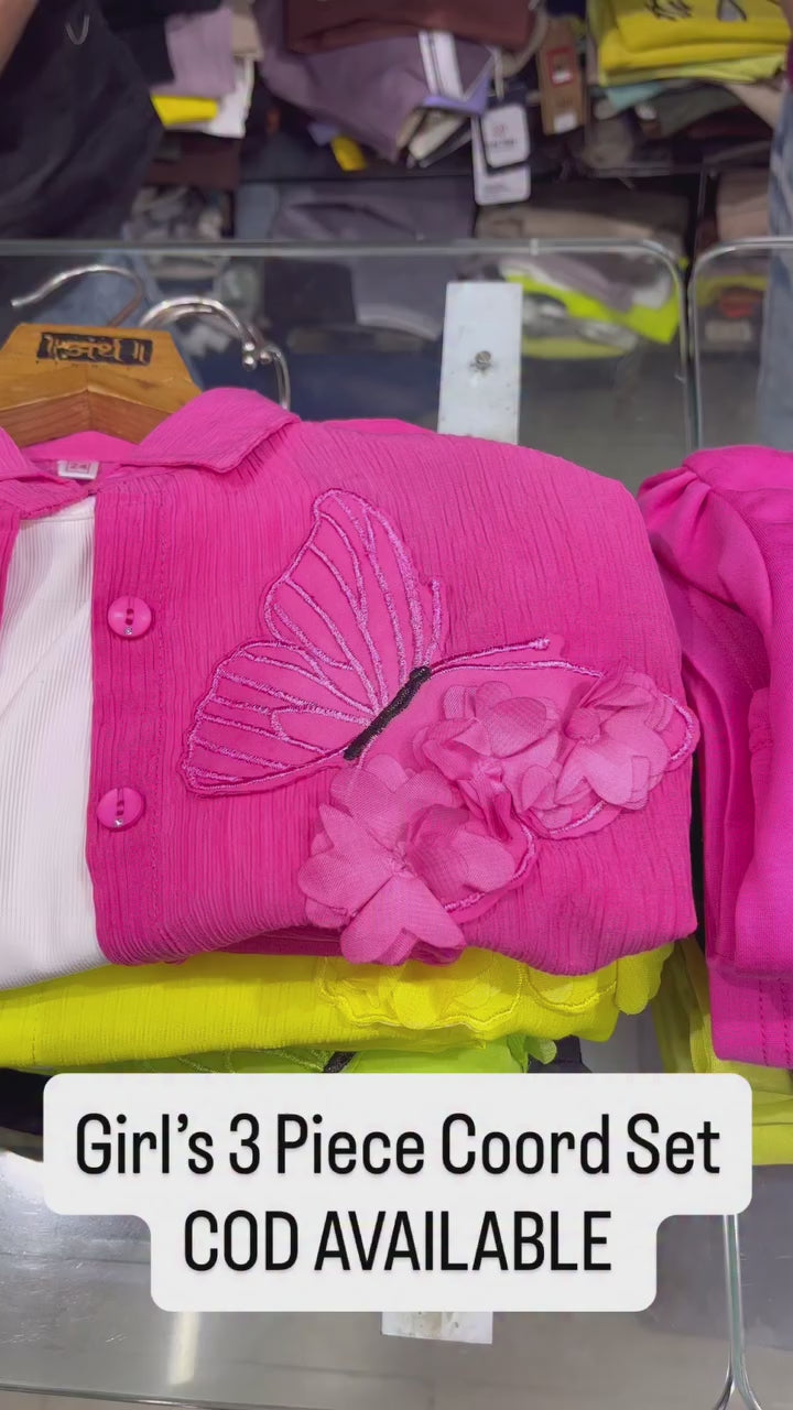 Girl's 3 Piece Green Butterfly Co-Ord Set [GCS-6297] (4-12Years)