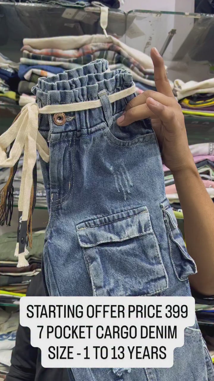 Girl’s 7 Pocket Light Blue Cargo Utility Denim Jeans (Only Jeans) [GJ-2C-6787] (1Y-13Years)
