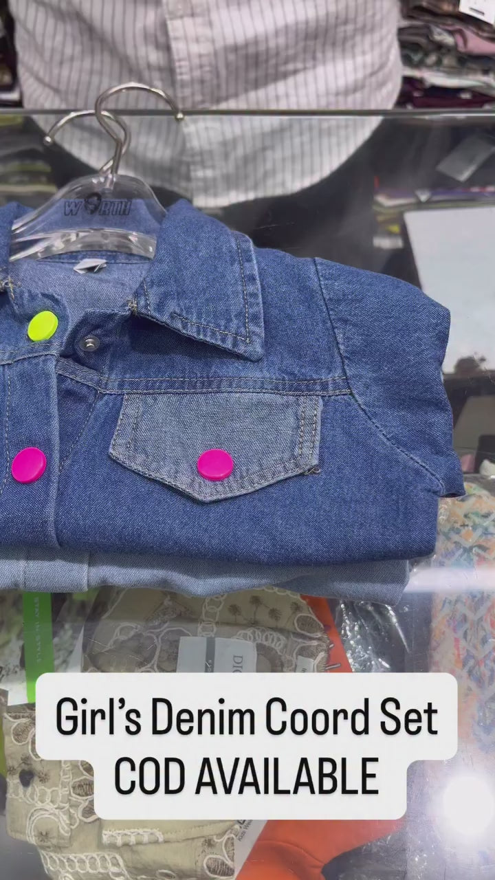 Girl's Denim Designer 2 Peice Co-Ord Set (WITHOUT T-SHIRT) [GCS-6265] (4-12 Years)