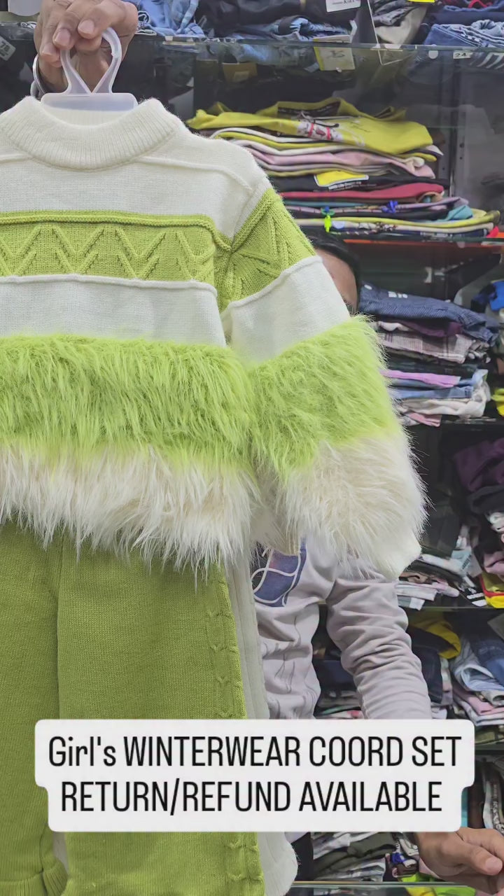 Girls Knitted Co-Ord Set With Faux Fur Detailing (WITHOUT CAP) [GCS-6603](1-6 Years)