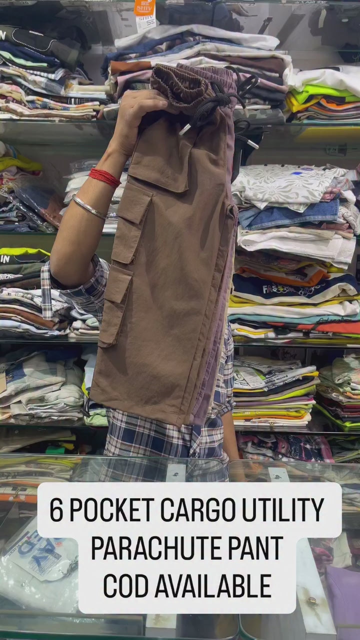 Girls Brown 6 Pocket Parachute Pant [ONLY PANT] [GJ-1D-2450] (4-12Years)