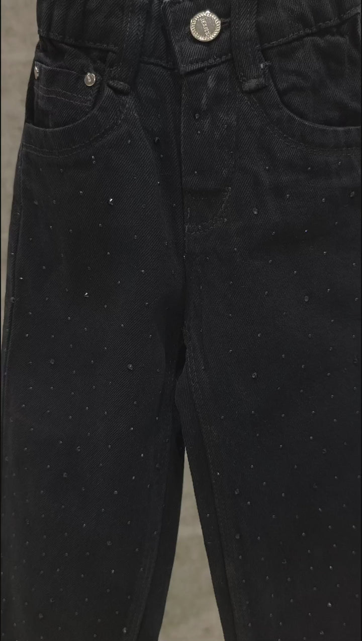 Girls Black Embellished Denim Jeans[GJ-980] (1-12Years)