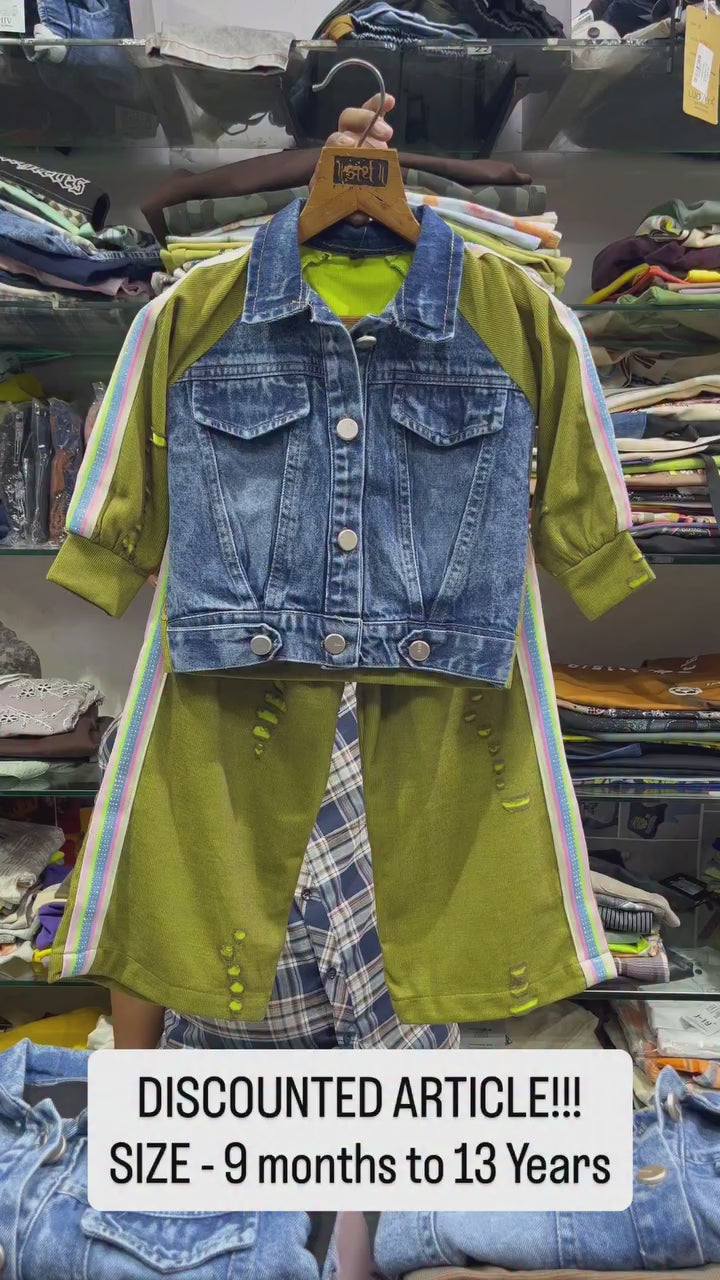 Girl's Brown Street Chic Denim Co-ord Set [GCS-3E-6452] (9M-13 Years)