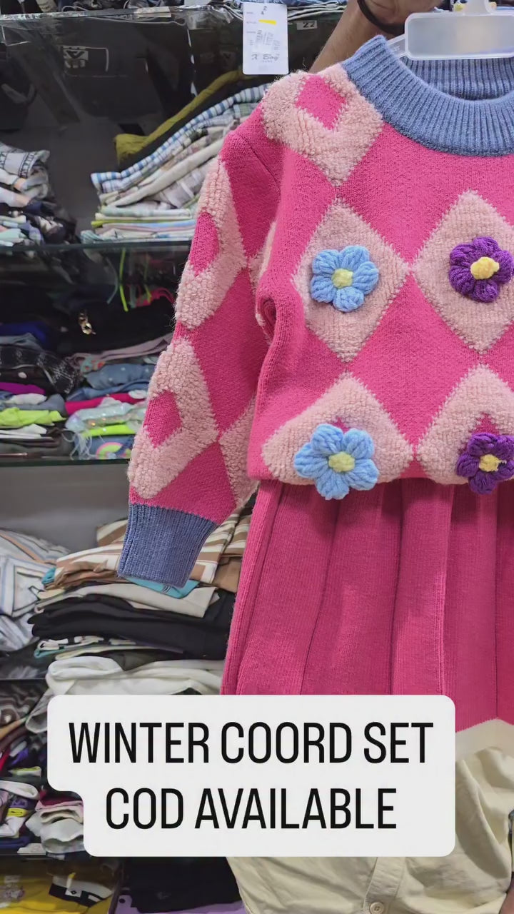 Girls Knitted Sweater Top And Skirt Set, Korean Fashion, Autumn/Winter Co-Ord Set [GCS-6662](2-7 Years)