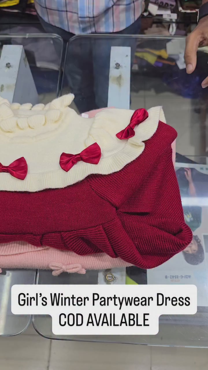 Girls Imported Knitted Winter Wear Frock [GF-6353] (1 - 6Years)