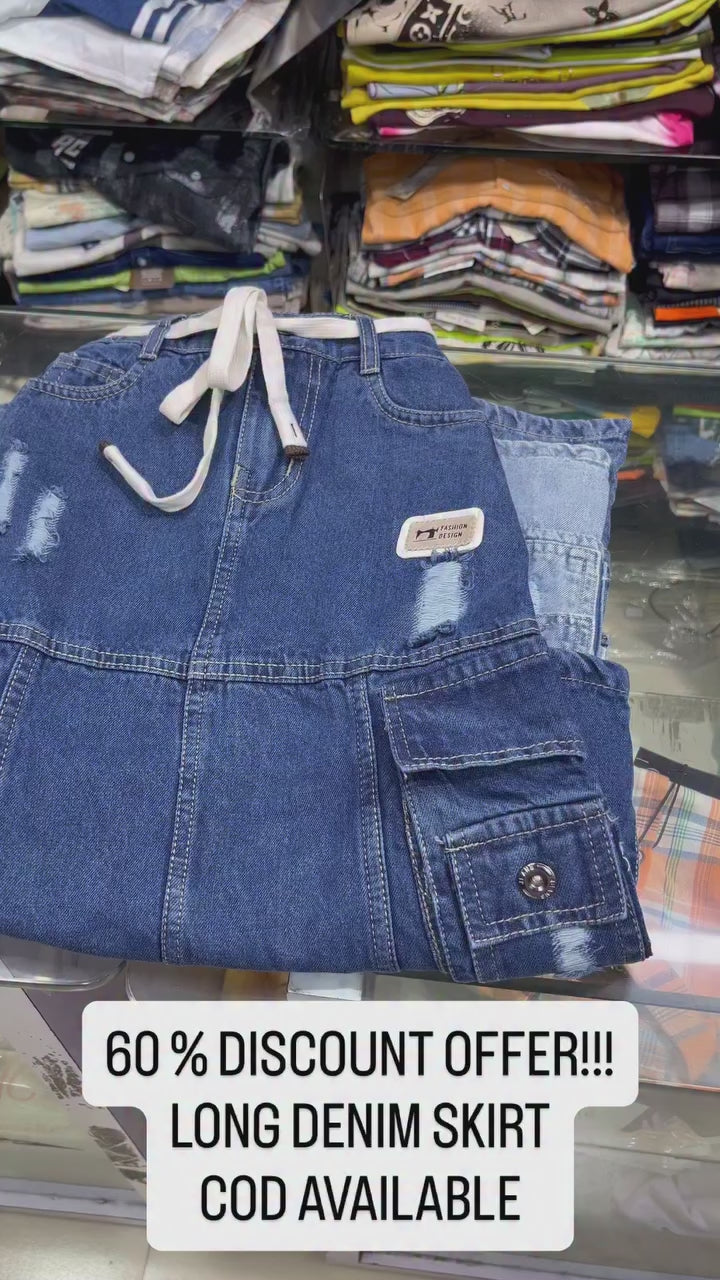 Girls Vintage Utility Cargo Denim Skirt [GS-5F-7412] [4Y-12Years]