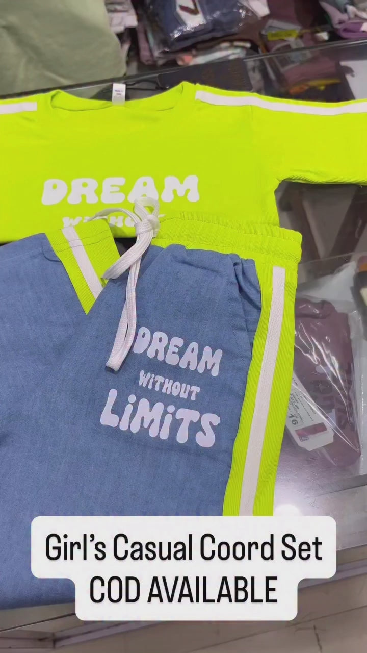 Girl's Causal Neon Green Co-Ord Set With Soft Denim Bottom [GCS-5050](3-12 Years)