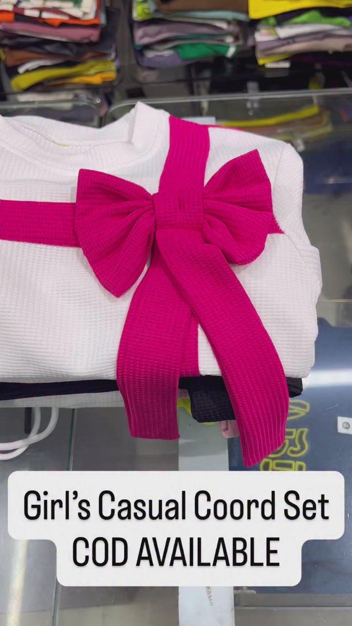 Girls Casual Hot Pink Bow Co-Ord Set [GCS-6110] (4-12Years)