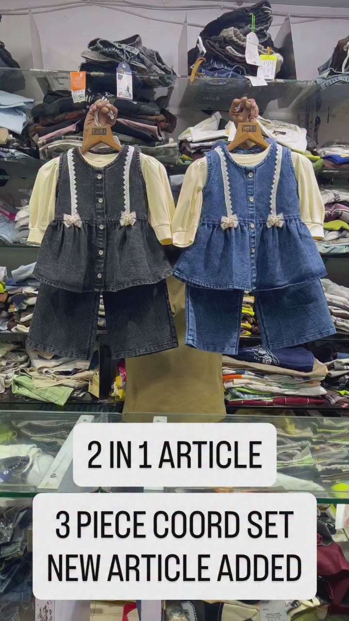 Girl's 3 Piece Black Denim Co-Ord Set Set [GCS-2C-3560] (4-12Years)