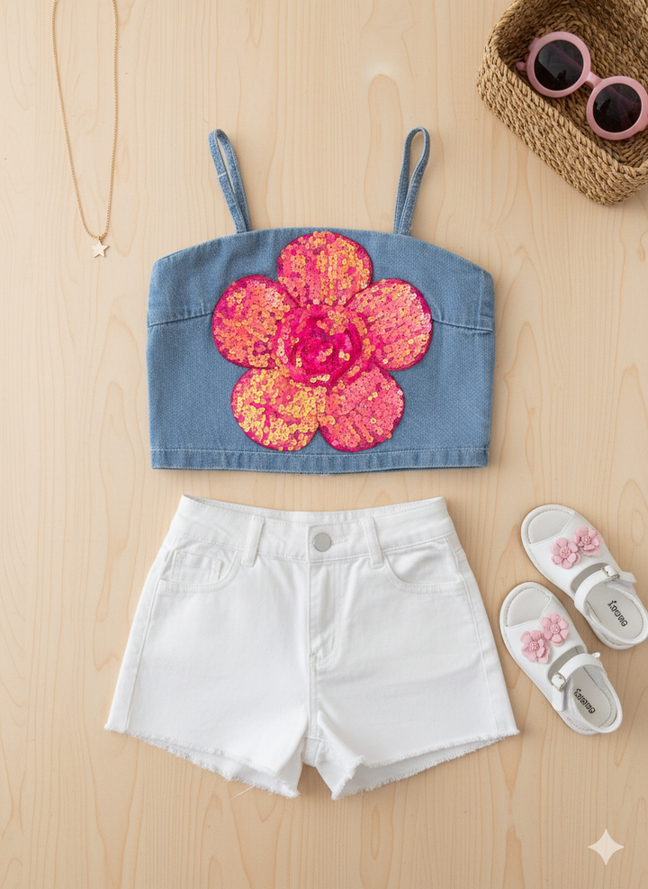 Girls Denim Sleeve Less Top (Only Top) [GT-143] [5-13 year]