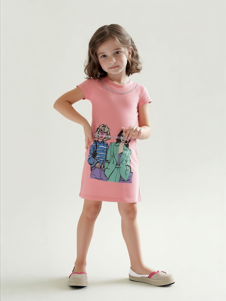 Girls Casual Peach One-piece With Purse  [GD-7490] (4-12 Years)