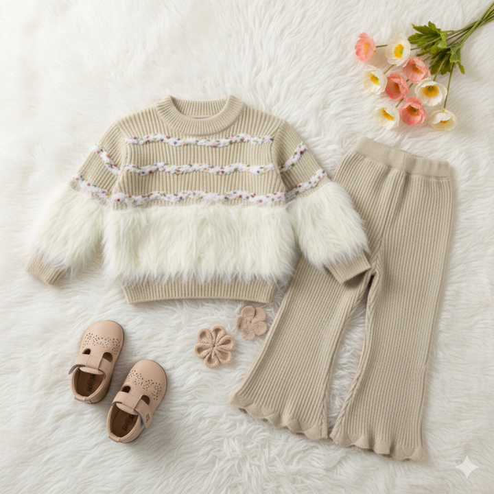 Girl's Imported Beige Co-Ord Set (WITHOUT CAP) [GCS-6793] (1-6 Years)