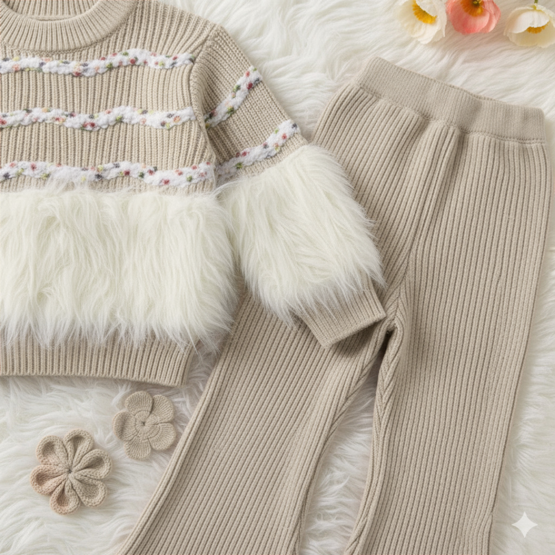 Girl's Imported Beige Co-Ord Set (WITHOUT CAP) [GCS-6793] (1-6 Years)