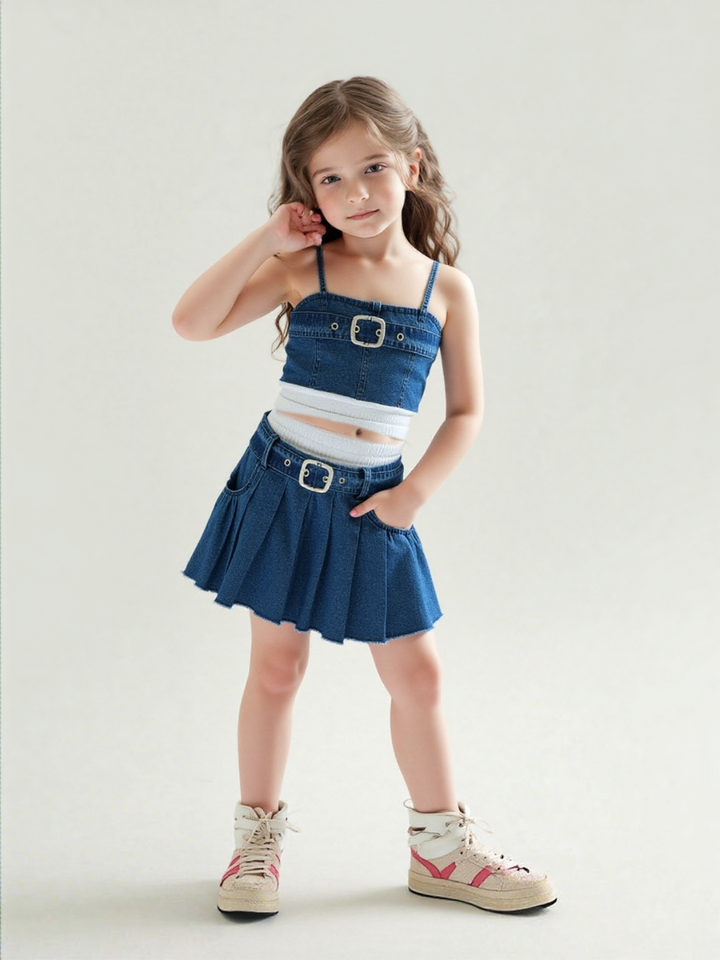 Girl's  Importedl Denim Co-Ord  Set [GCS-7248](2-10 Years)