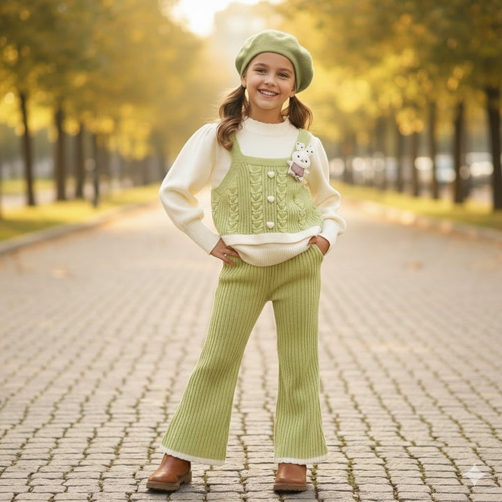 Girls Korean Knitted Winter Co-Ord Set [GCS-6345](1-6 Years)