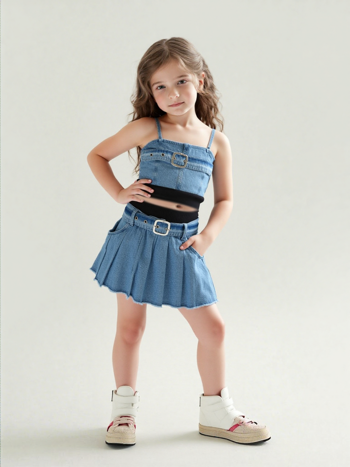 Girl's  Importedl Denim Co-Ord  Set [GCS-7247](2-10 Years)