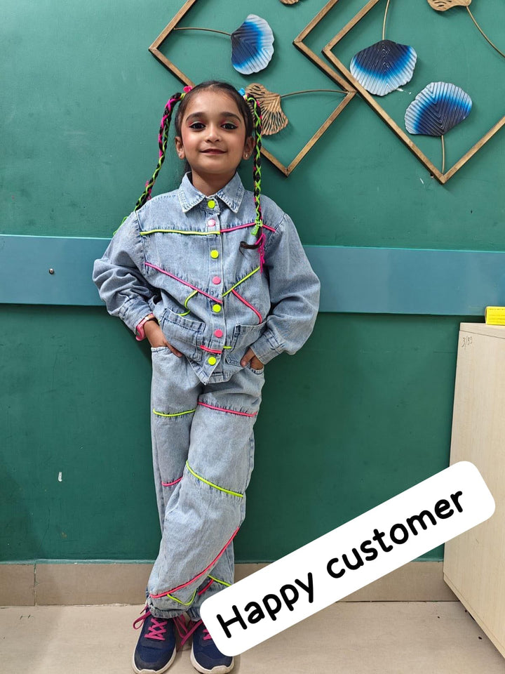 Girl's Denim Designer 2 Peice Co-Ord Set(Without T-shirt) [GCS-6623] (4-12 Years)
