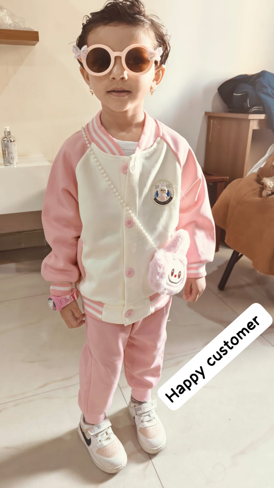 Girl's 3 Piece Imported Baby Pink Varsity Co-Ord Set [GCS-6431] [1 - 5Years]