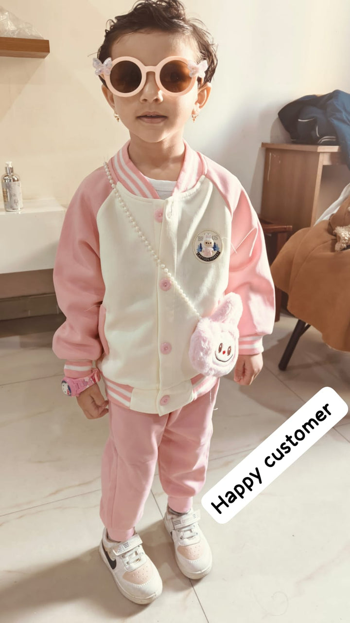 Girl's 3 Piece Imported Baby Pink Varsity Co-Ord Set [GCS-6431] [1 - 5Years]