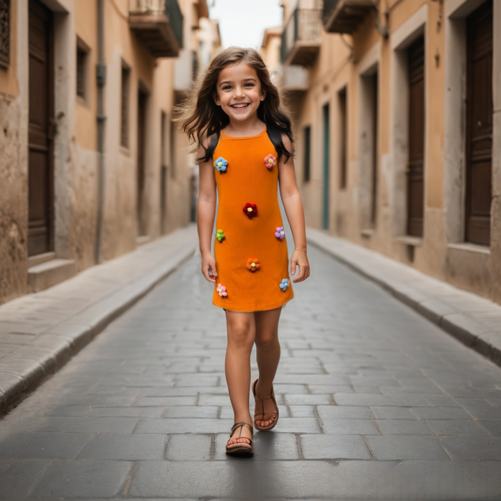 Girls casual Orange Bodycon Dress [GT-3855] (2-12 Years)