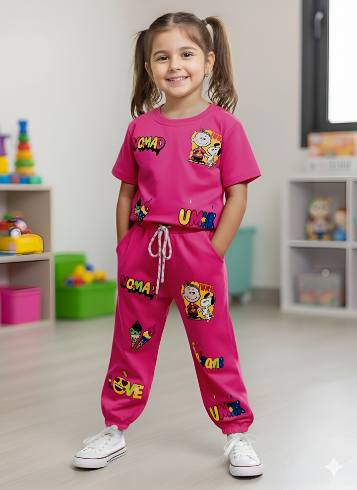 Girl's Hot Pink Funky Jogger Co-Ord Set [GCS-6650](4-12 Years)