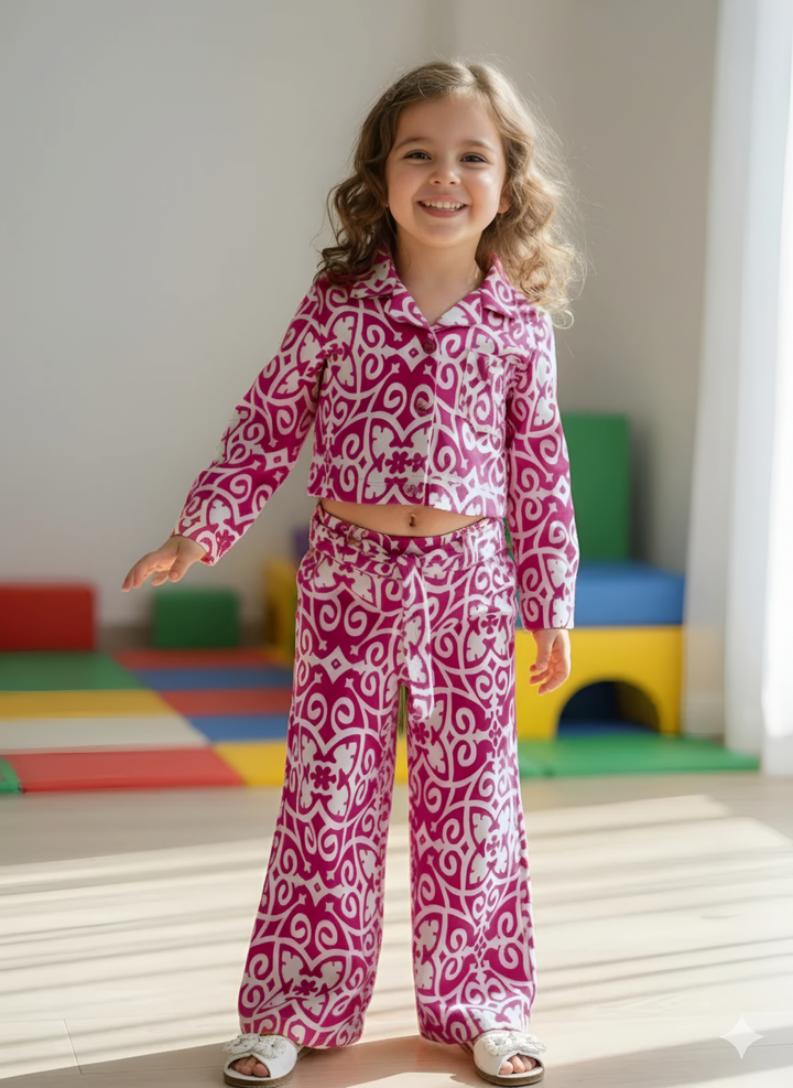 Girl's Printed Pink Co-Ord Set [GCS-6446](3-12 Years)