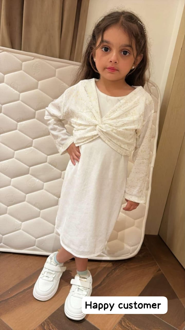 Girls White Velvet Party Wear One-Piece [GD-6874] (1-12 Years)