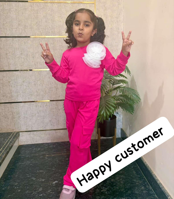 Girl's Flower Hot Pink Co-Ord Set [GCS-6516](4-12 Years)