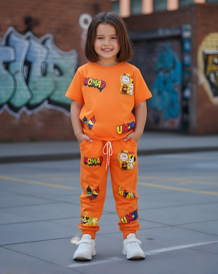 Girl's Orange Funky Jogger Co-Ord Set [GCS-6649](4-12 Years)