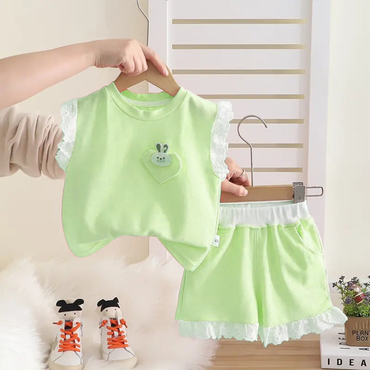 Girl's Summer Imported Green Co-Ord Set [GCS-2028] (2-7 Years)