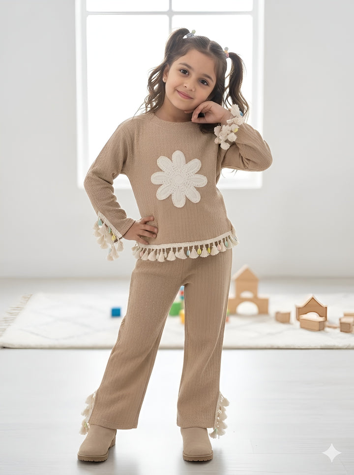 Girl's Designer Beige Co-Ord Set [GCS-6163] (4-12 Years)