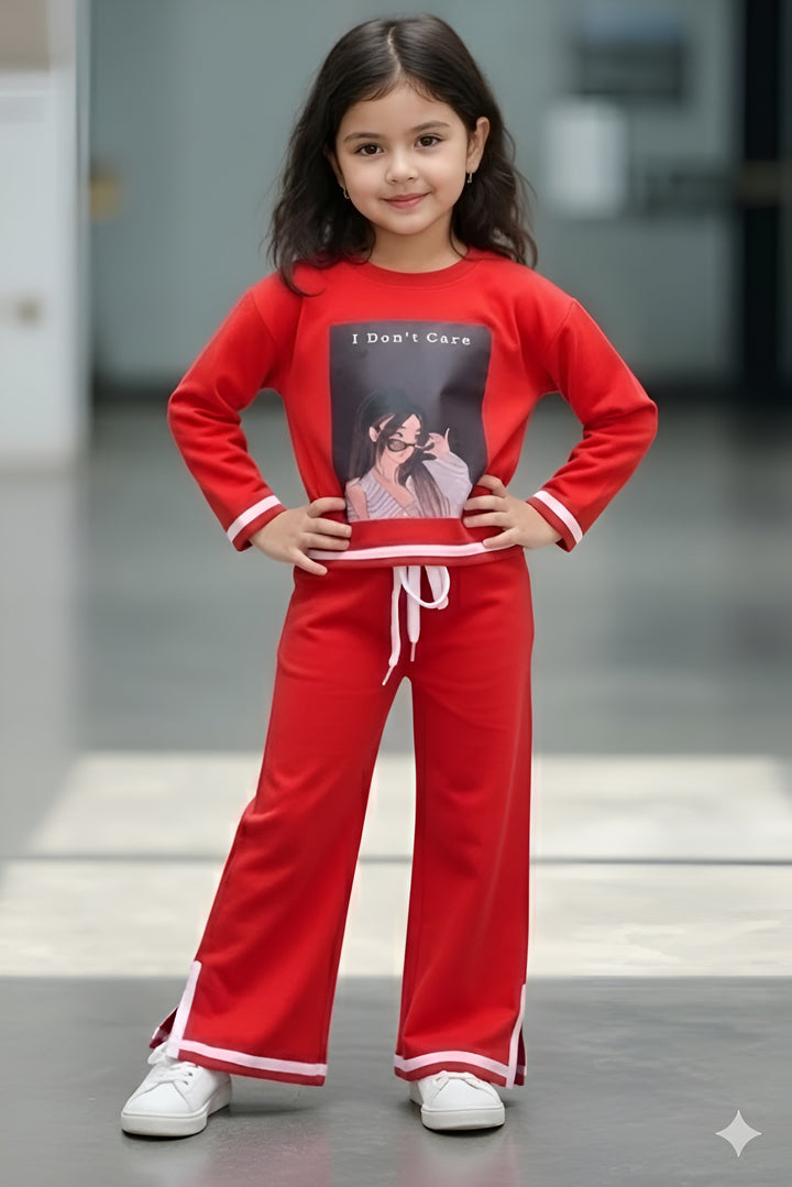 Girl's Causal Red Co-Ord  Set [GCS-6452](3-12 Years)