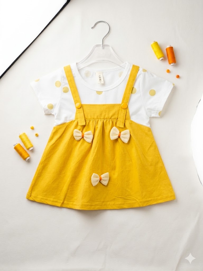 Girls Summer Yellow Bow  Cotton Frock [GF-4282] (6M - 3 Years)