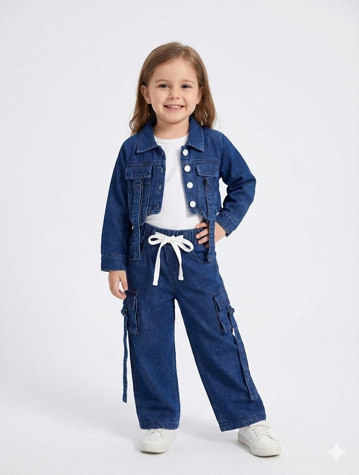 Girls Cargo 3 Piece Denim Co-Ord Set [GCS-5045] (4-12Years)