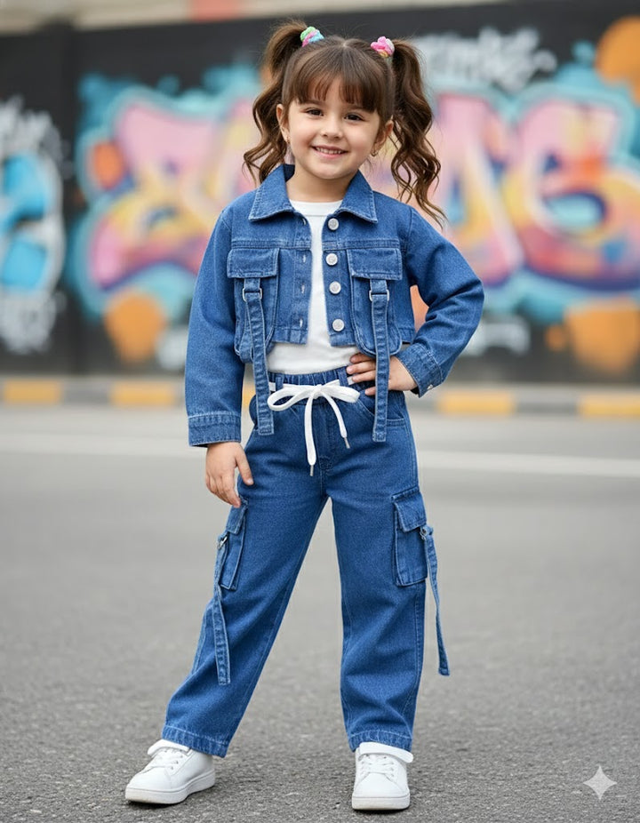 Girls Cargo 3 Piece Denim Co-Ord Set [GCS-5046] (4-12Years)