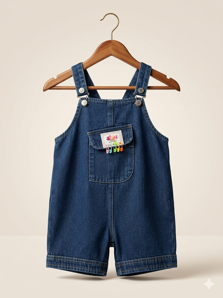 Girls Medium Blue Denim Jumpsuit  [GD-3547] (1-6Years)